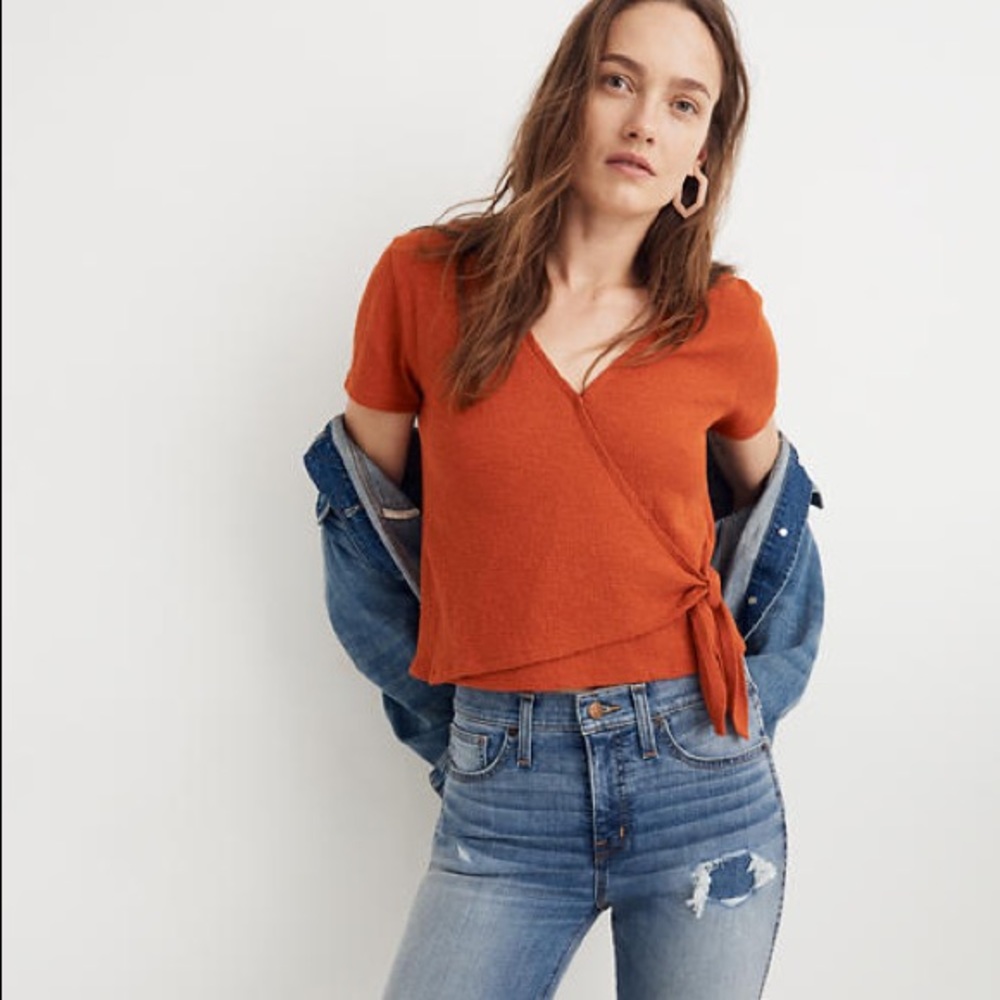 EUC Madewell Orange Tie-Front Wrap Sash Top
